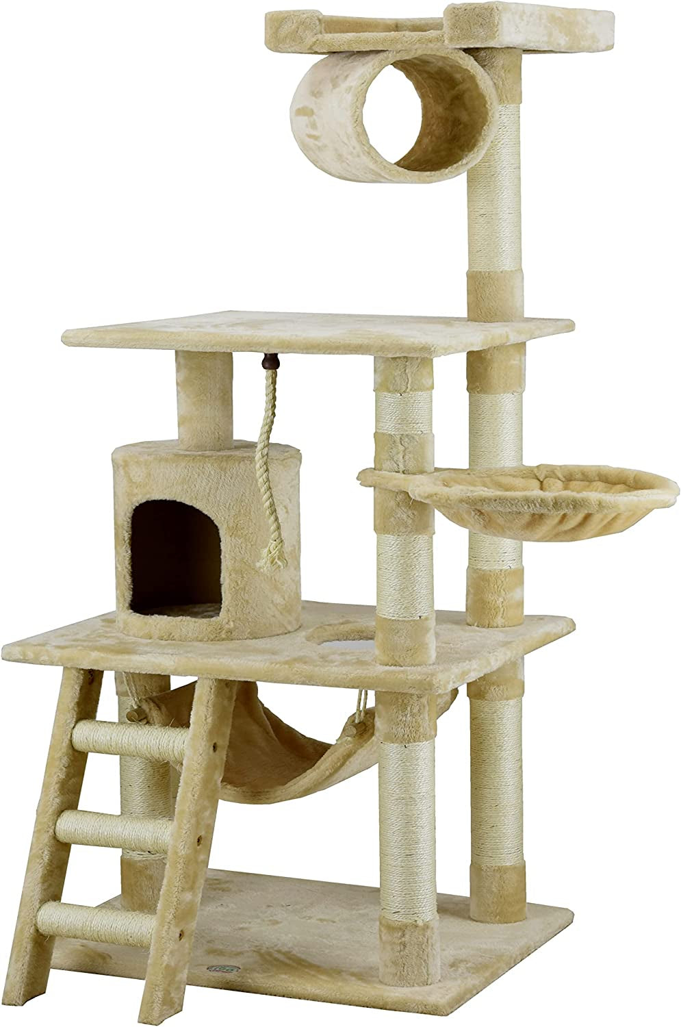 Classic Cat Tree, Faux Fur Finish, Sisal Rope Scratcher, 62