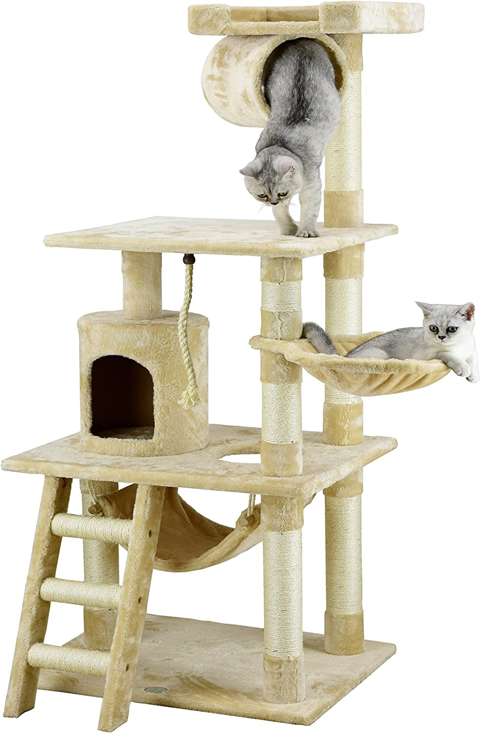 Classic Cat Tree, Faux Fur Finish, Sisal Rope Scratcher, 62