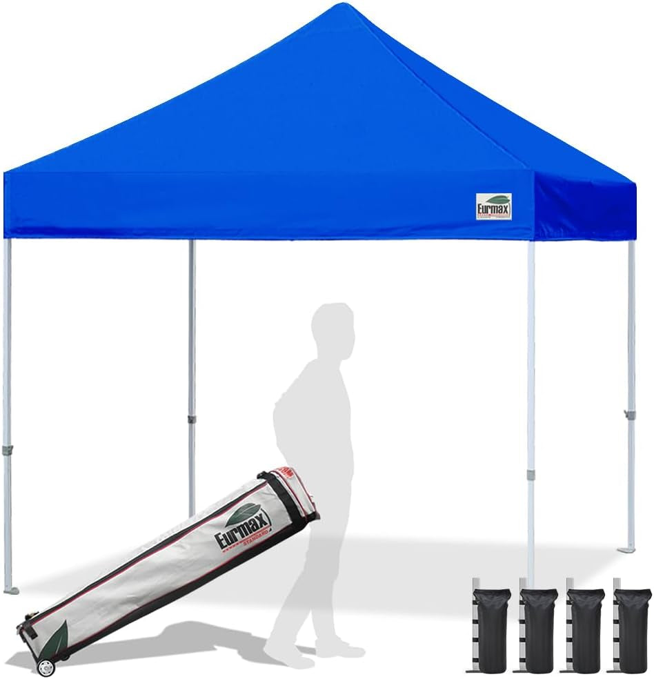 USA Standard 10X10Ft Patio Pop up Canopy Tent for Outdoor Events Commercial Instant Canopies with Heavy Duty Roller Bag,Bonus 4 Canopy Sand Bags(Blue)