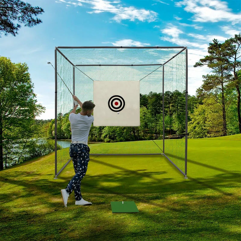 118'' X 118'' X 118'' Golf Practice Net Cage W/ Metal Frame Hitting Net Kit Indoor Outdoor