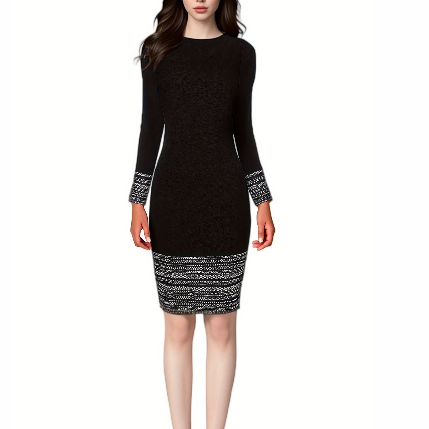 New Patchwork Round Neck Temperament Commute Long Sleeve Dress