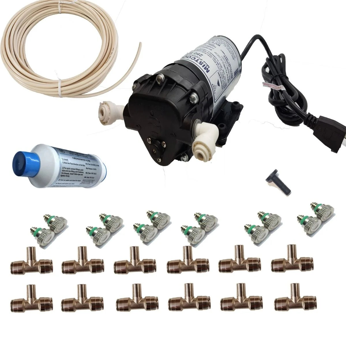 Patio Misting System- with Made in USA Pump -Metal Fittings - DIY Installation - 200 PSI Misting Pump -  System