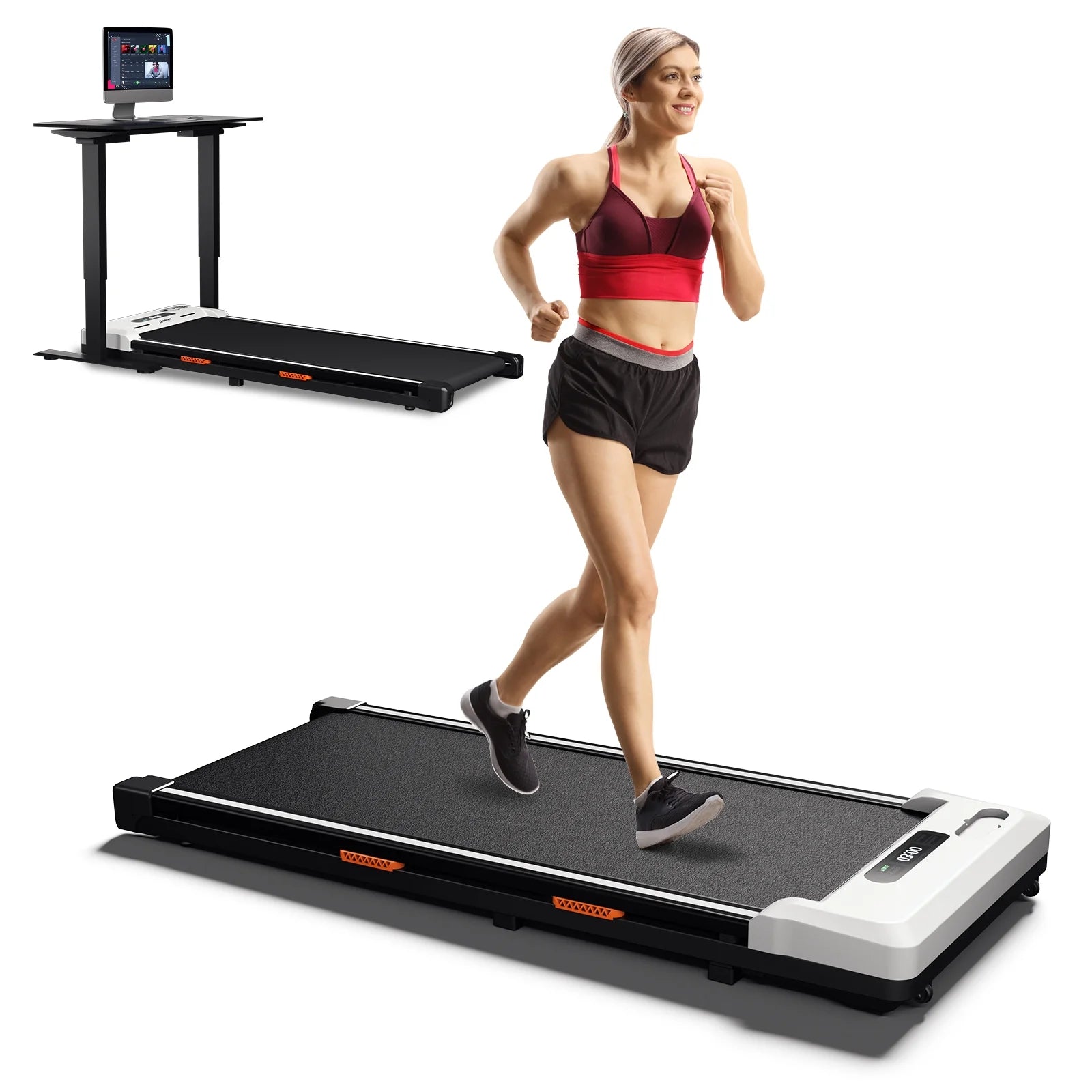 2.5Hp Walking Pad, Walking Area 2 in 1 under Desk Treadmill,300Lb Walking Treadmill with Remote Control and LED Display, Quiet, Compact & Small Treadmill for Home & Office. White