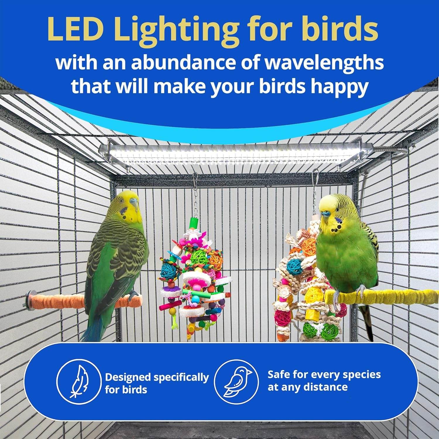 Happybird Lighting Bird Cage Light with Chew Guard - Full Spectrum LED Pet Light - Simulates Natural Environment - Safe for Hookbill Birds – Easy to Install - (18